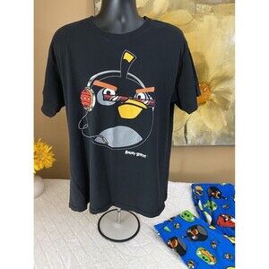 Angry Birds 2009 Black Graphic Print Shirt An Blue Pajama Pants Set Size L